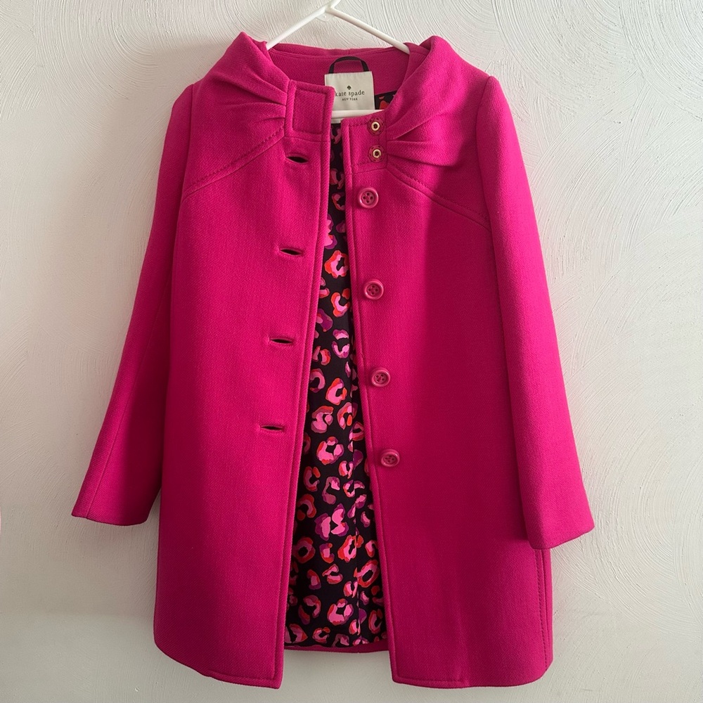 Kate Spade Hot Pink Coat with Leopard Print Lining Size 2